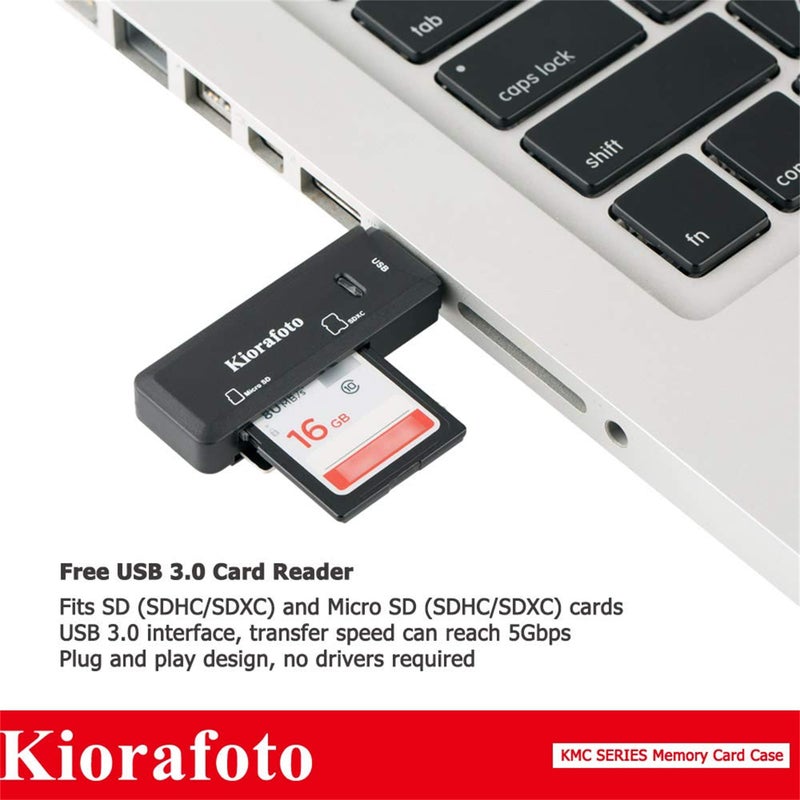 Kiorafoto [Memory Card Reader + 10 SD + 16 TF + 4 SIM] Magnetic Closure Memory Card Case Holder Organizer Protector Keeper for Camera SD SDHC SDXC MSD MicroSD TF Card & Micro SIM Nano SIM NM Nano Memory Cards - Image 5
